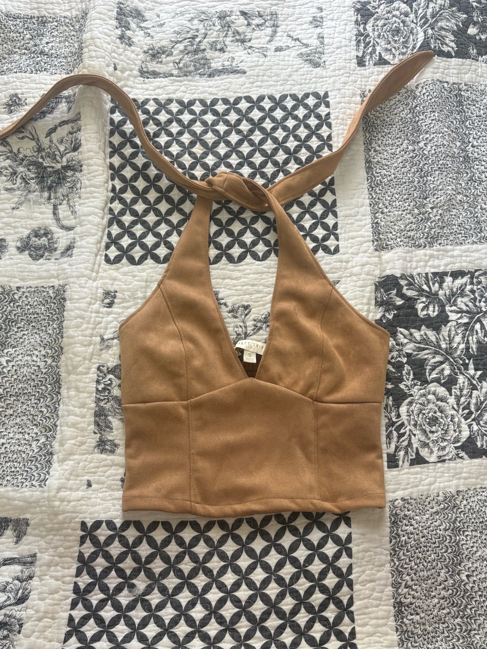Brown Halter V-Neck Crop Top